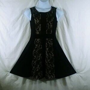 Carlalite Dress Women's Black Sleeveless Lace Fit & Flare Mini Size M